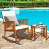 2 Pieces Acacia Wood Patio Rocking Chair Table Set - Teak