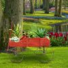 Wooden Wagon Plant Bed with Metal Wheels for Garden Yard Patio - Red