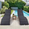 Outdoor Patio Wood Portable Extended Chaise Lounge Set with Foldable Tea Table for Balcony; Poolside; Garden - Gray