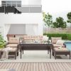 6-Piece Outdoor Patio PE Wicker Rattan Sofa Set Dining Table Set with Removable Cushions and Tempered Glass Tea Table for Backyard;  Poolside;  Deck -