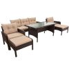 6-Piece Outdoor Patio PE Wicker Rattan Sofa Set Dining Table Set with Removable Cushions and Tempered Glass Tea Table for Backyard;  Poolside;  Deck -