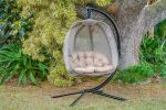 66 H x 50 W x 43 D Outdoor Beige Hanging Pumpkin Patio Loveseat Chair with Cushion and C Type Bracket - as Pic