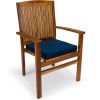 7-Piece Twin Butterfly Leaf Teak Extension Table Stacking Chair Set with Blue Cushions