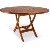 6-Piece 4-ft Teak Round Folding Table Set with White Umbrella