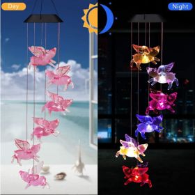 Outdoor Solar Wind Chime Lamp Hummingbird Butterfly Ball Wind Chime Garden Decoration (Option: Flying Pig-Black shell lamp holder)