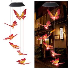 LED Colorful Solar Power Wind Chime Crystal Hummingbird Butterfly Waterproof Outdoor Windchime Solar Light for Garden outdoor (Ships From: China, Emitting Color: 07)