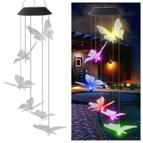 LED Colorful Solar Power Wind Chime Crystal Hummingbird Butterfly Waterproof Outdoor Windchime Solar Light for Garden outdoor (Ships From: China, Emitting Color: 09)