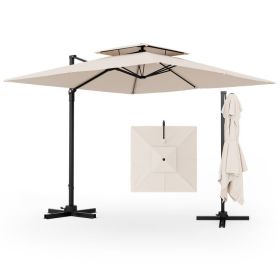 9.5 Feet Cantilever Patio Umbrella with 360° Rotation and Double Top (Color: Beige)